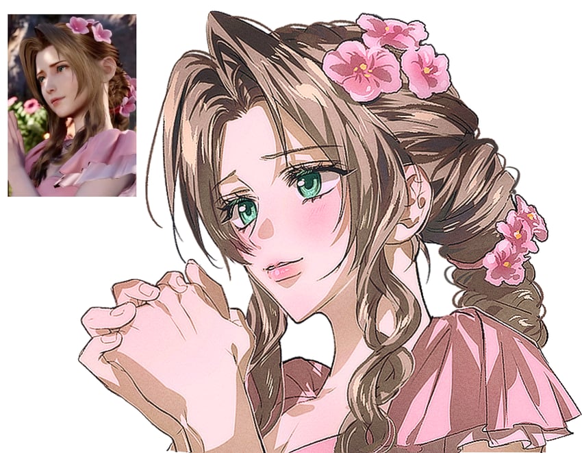 aerith gainsborough (final fantasy and 3 more) drawn by neveromance