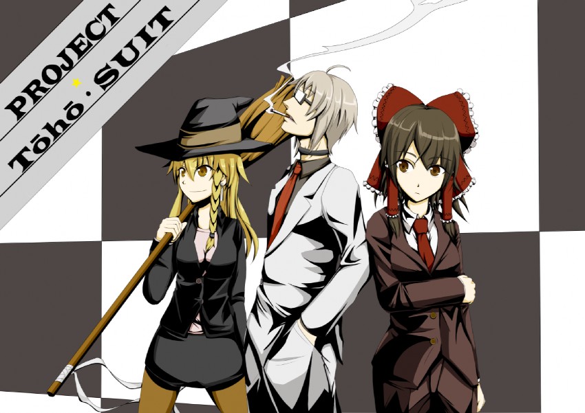 hakurei reimu, kirisame marisa, and morichika rinnosuke (touhou) drawn by matsura_(nagatosan)