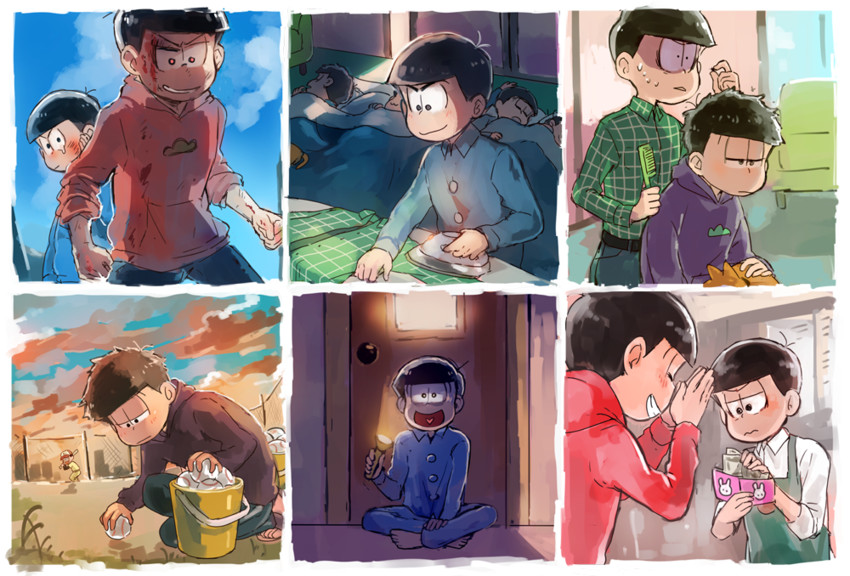 matsuno osomatsu, matsuno karamatsu, matsuno ichimatsu, matsuno jyushimatsu, matsuno choromatsu, and 1 more (osomatsu and 1 more) drawn by nuriko-kun
