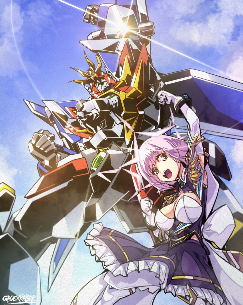 shinjou akane and great exkaiser (gridman universe and 2 more) drawn by gao_ex_kaiser