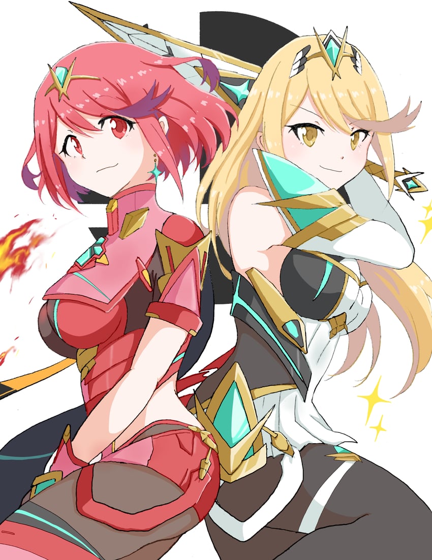 pyra and mythra (xenoblade chronicles and 2 more) drawn by chobi0521