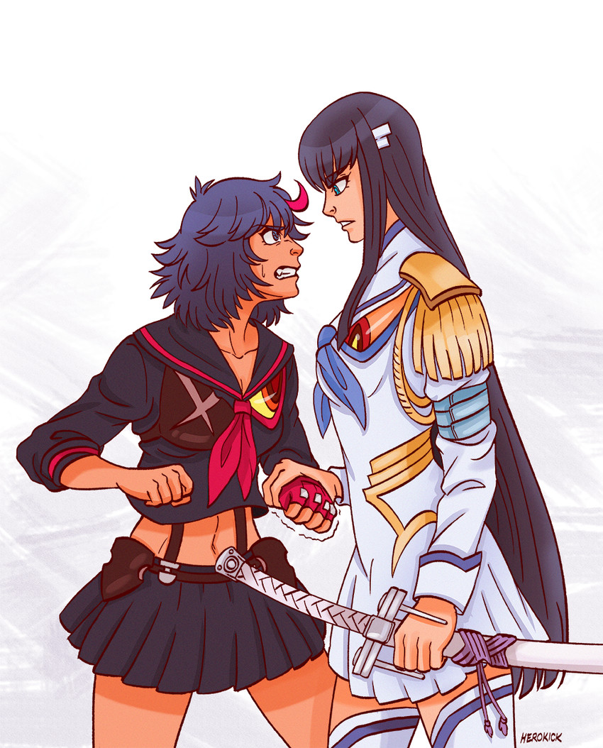 matoi ryuuko, senketsu, kiryuuin satsuki, and junketsu (kill la kill) drawn by herokick