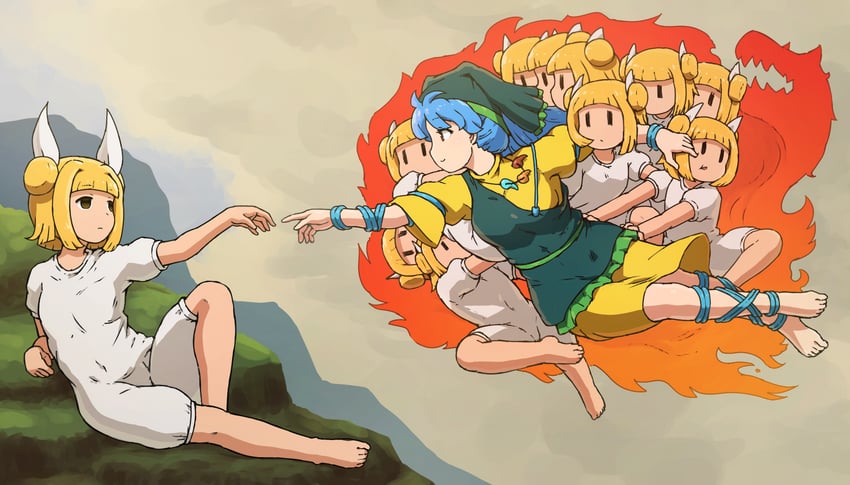 haniyasushin keiki and joutouguu mayumi (touhou and 1 more) drawn by shirosato