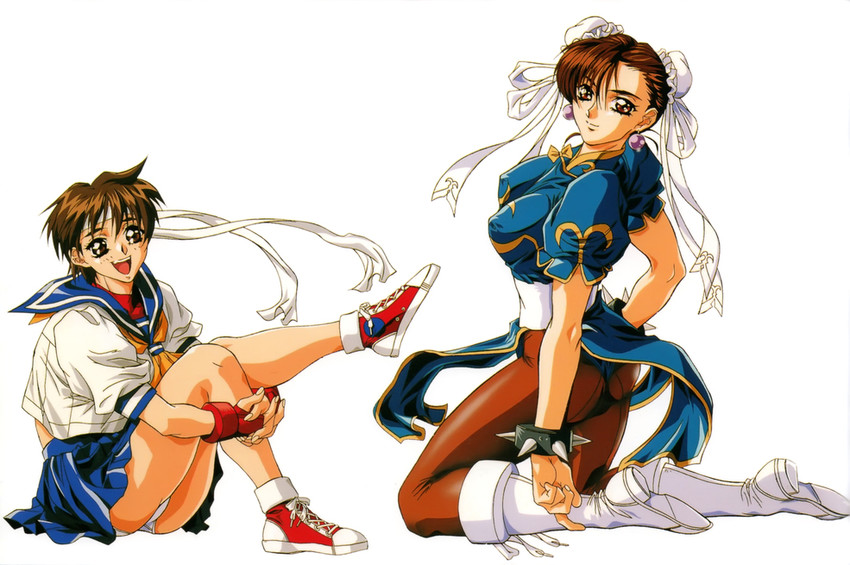 chun-li and kasugano sakura (street fighter) drawn by yokota_mamoru