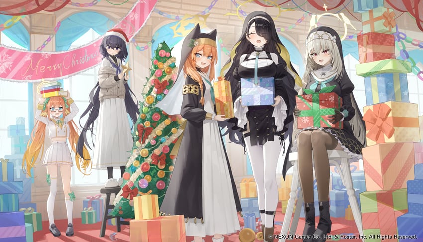mari, ui, sakurako, hinata, and shimiko (blue archive) drawn by hidulume