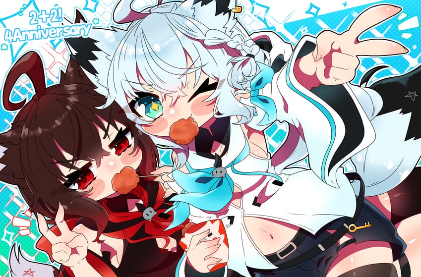 shirakami fubuki and kurokami fubuki (hololive) drawn by sakuramochi_(sakura_frappe)