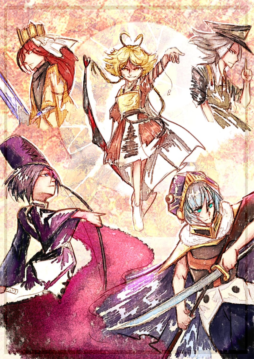 ooama no ake no mitori, fujiwara no shirogane no sanra, ooya kunimitsu, moritake medias, and kashiwagi kaoru (len'en and 1 more) drawn by luo_qiangwei