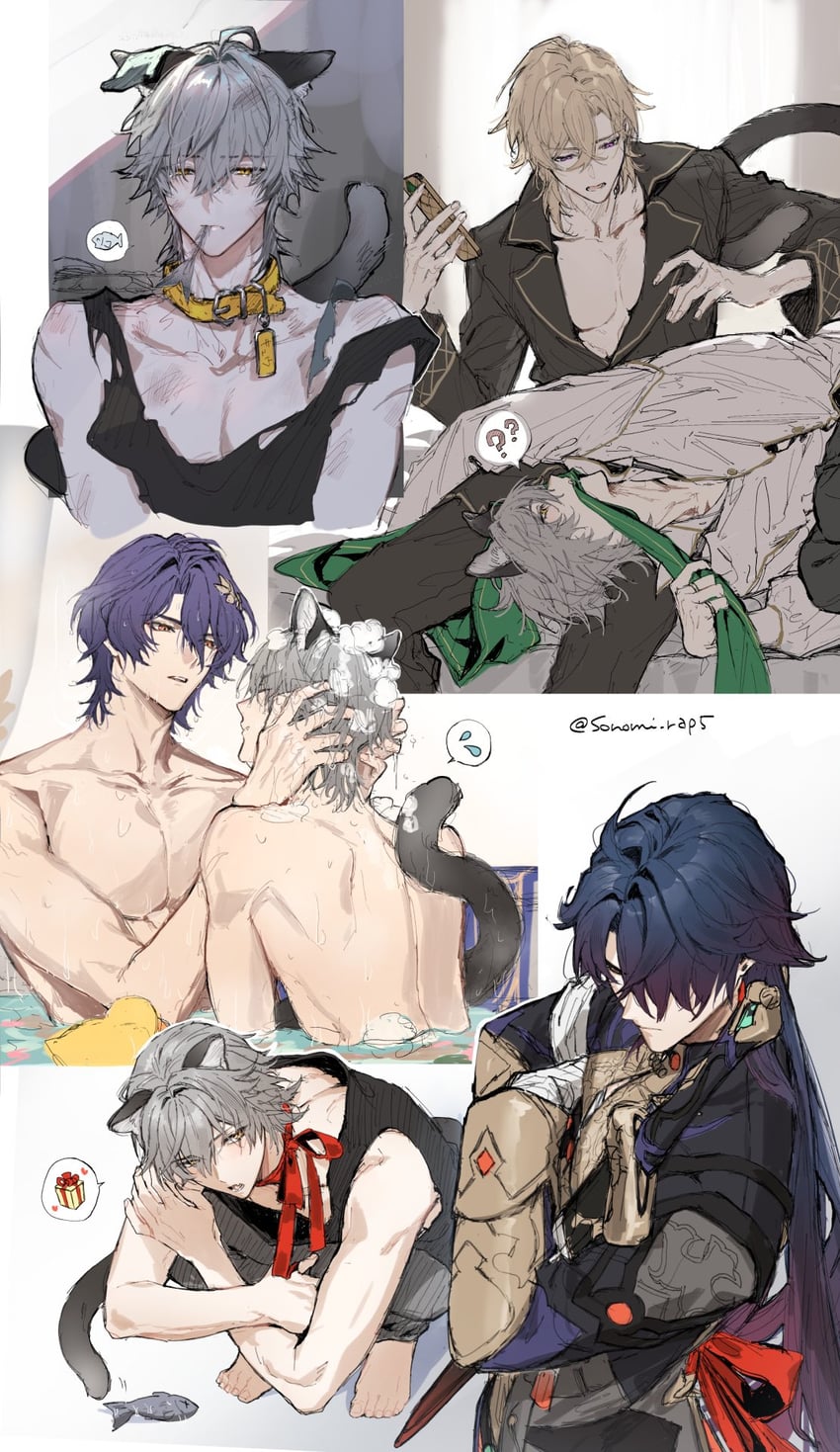 trailblazer, caelus, blade, dr. ratio, and aventurine (honkai and 1 more) drawn by sonomi
