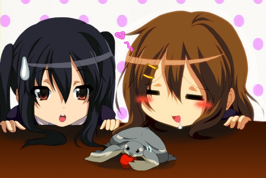 nakano azusa, hirasawa yui, and ton-chan (k-on!) drawn by dr._cryptoso