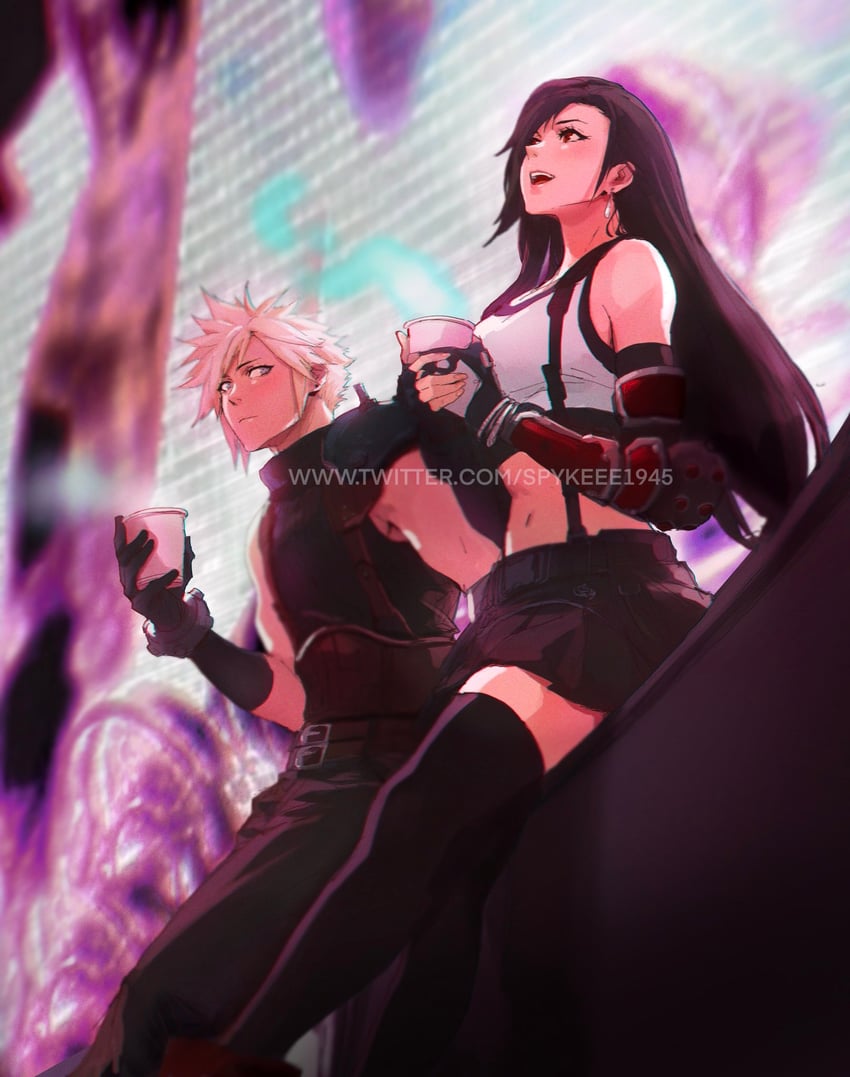 tifa lockhart and cloud strife (final fantasy and 2 more) drawn by spykeee