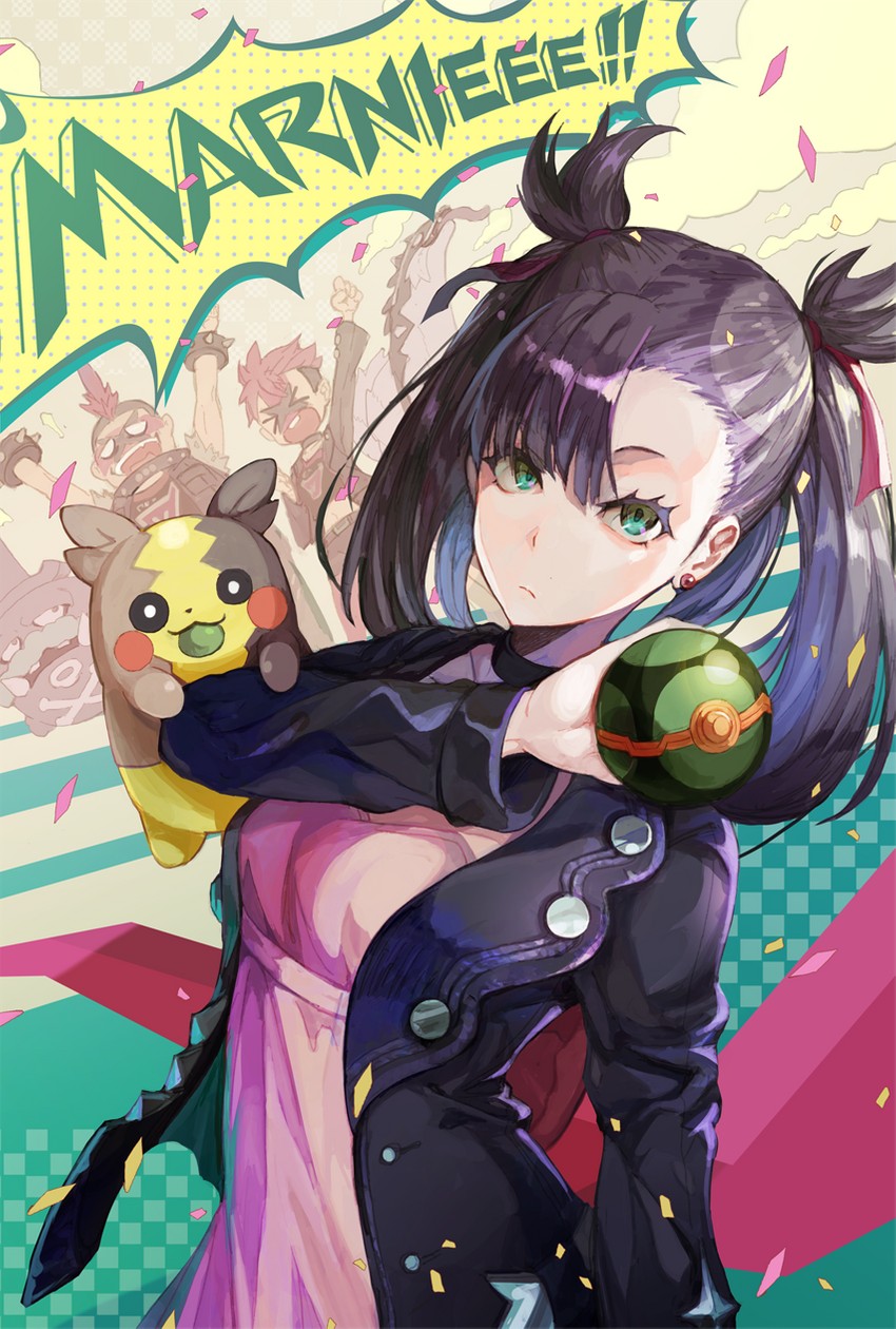 marnie, morpeko, obstagoon, team yell grunt, and galarian weezing (pokemon and 1 more) drawn by pos_(shiratama-ya)