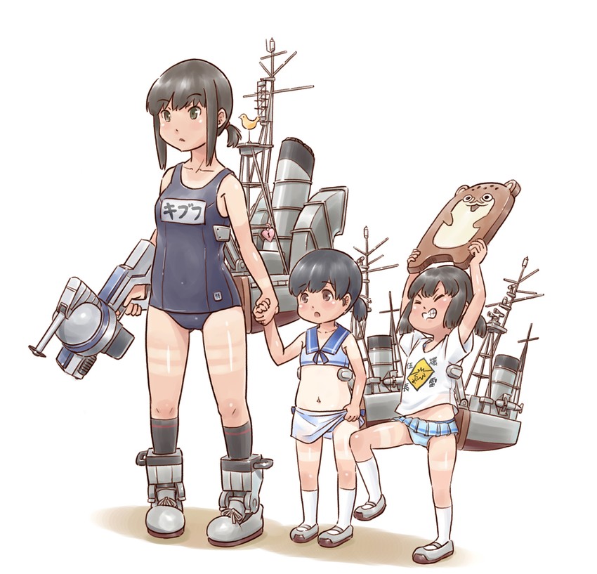 fubuki, bokukawauso, hiburi, and daitou (kantai collection) drawn by karasu_(naoshow357)