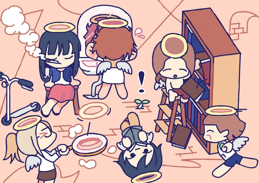 rakka, reki, kana, hikari, nemu, and 1 more (haibane renmei) drawn by lib_kim