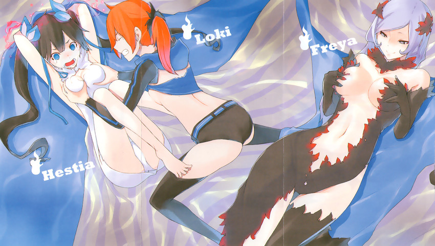 hestia, freya, and loki (dungeon ni deai wo motomeru no wa machigatteiru darou ka) drawn by yasuda_suzuhito