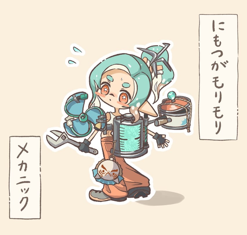 inkling player character, inkling girl, and mechanic (splatoon and 1 more) drawn by osakanagumi11