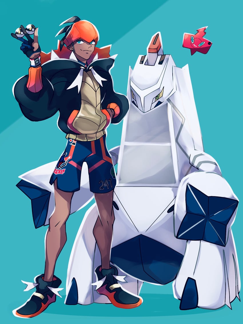 rotom, raihan, rotom phone, and duraludon (pokemon and 1 more) drawn by imu_(acmg3475)