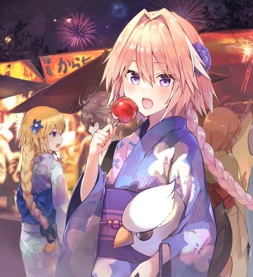 jeanne d'arc, astolfo, sieg, and hippogriff (fate and 1 more) drawn by kusumoto_touka