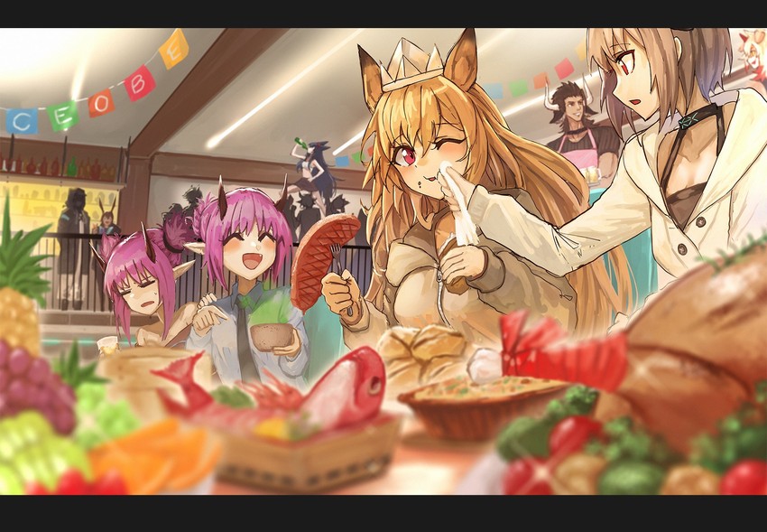 doctor, amiya, ceobe, blaze, hung, and 4 more (arknights) drawn by buchi_k018