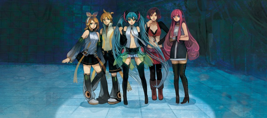 hatsune miku, kagamine rin, kagamine len, megurine luka, and meiko (vocaloid) drawn by qisa