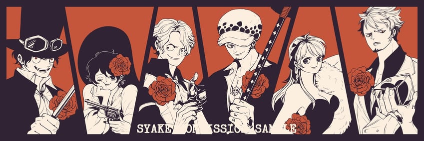nami, trafalgar law, sabo, and koala (one piece) drawn by blink_mints