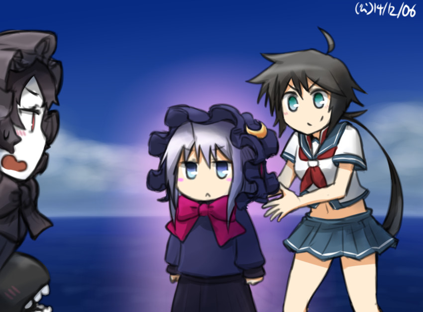 yayoi, kako, and isolated island oni (kantai collection) drawn by hamu_koutarou
