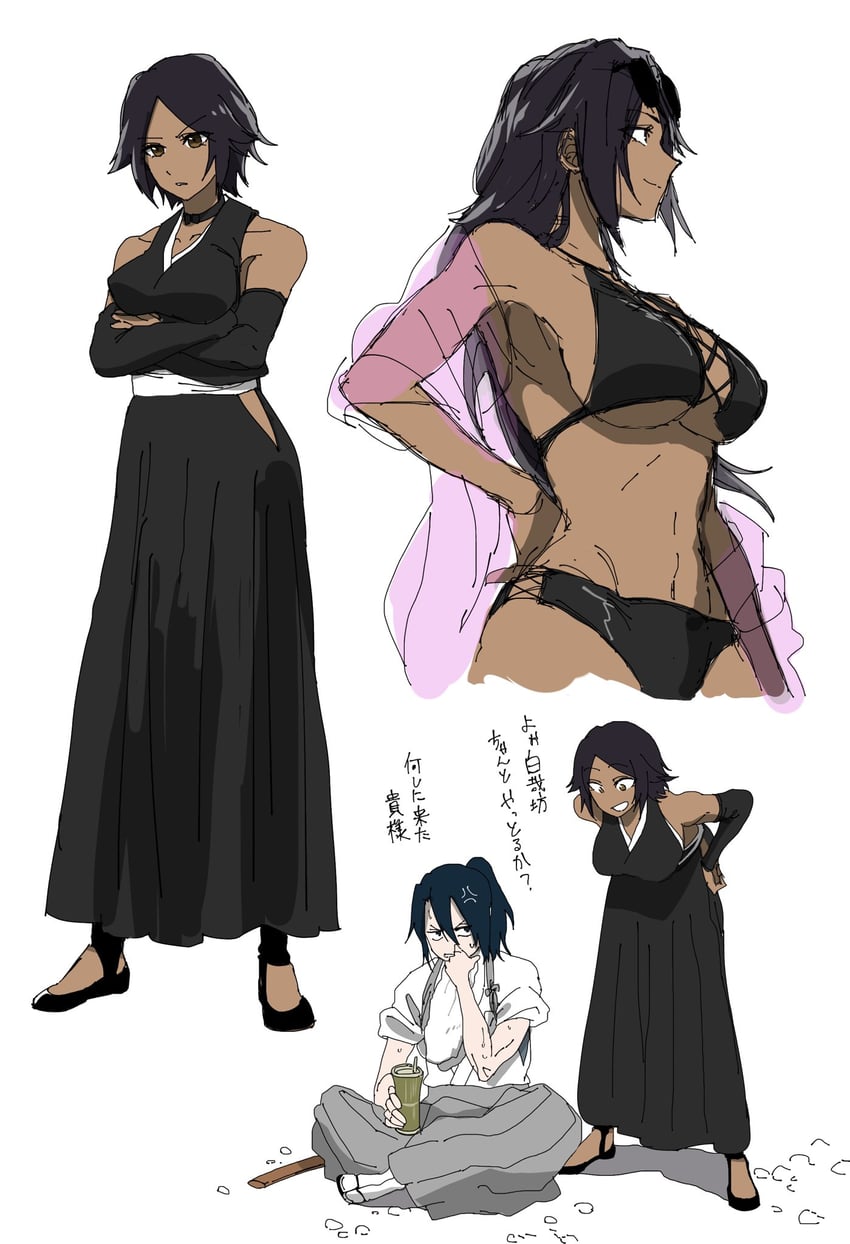 shihouin yoruichi and kuchiki byakuya (bleach and 2 more) drawn by nil_note0