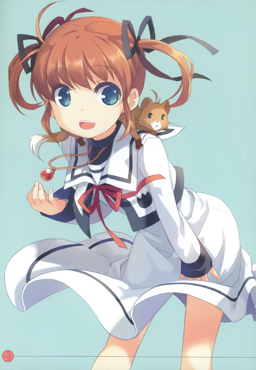 takamachi nanoha, raising heart, and yuuno scrya (lyrical nanoha and 1 more) drawn by h2so4
