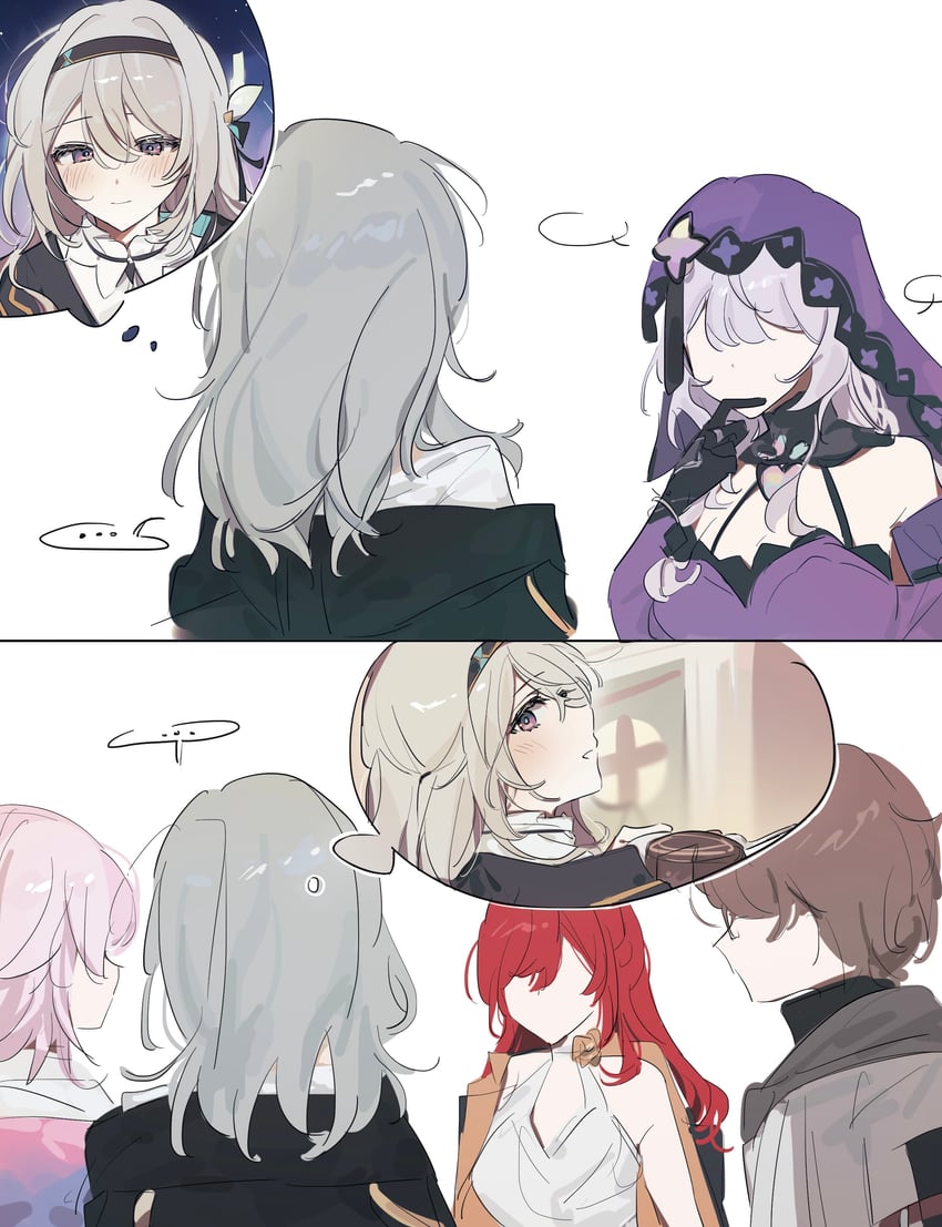 trailblazer, firefly, stelle, march 7th, black swan, and 2 more (honkai and 1 more) drawn by kbtg