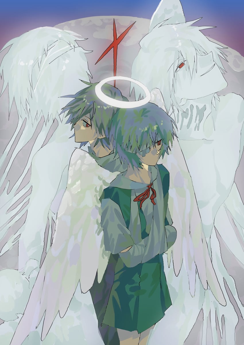 ayanami rei and nagisa kaworu (neon genesis evangelion) drawn by dokydokiev