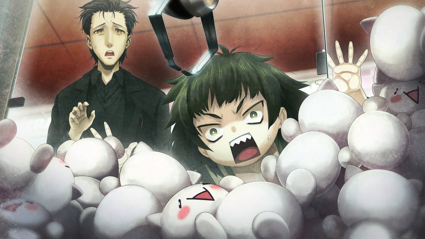 okabe rintarou, hiyajou maho, and mona (steins;gate and 2 more) drawn by huke