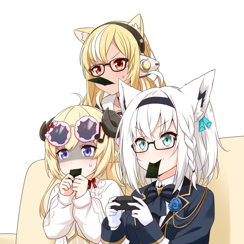 shirakami fubuki, shiranui flare, and tsunomaki watame (hololive) drawn by felutiahime
