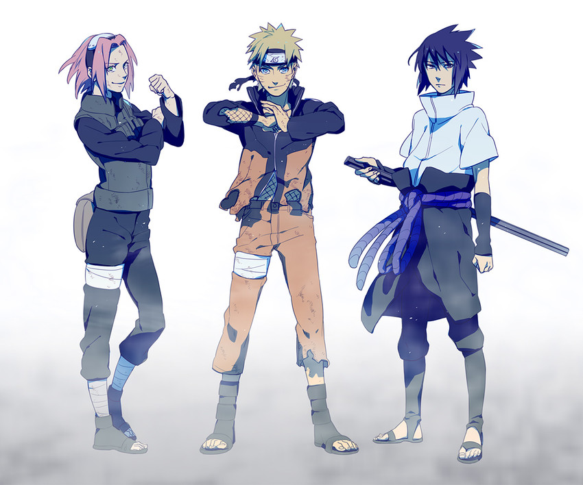 haruno sakura, uzumaki naruto, and uchiha sasuke (naruto and 1 more) drawn by i_(kaiyou)