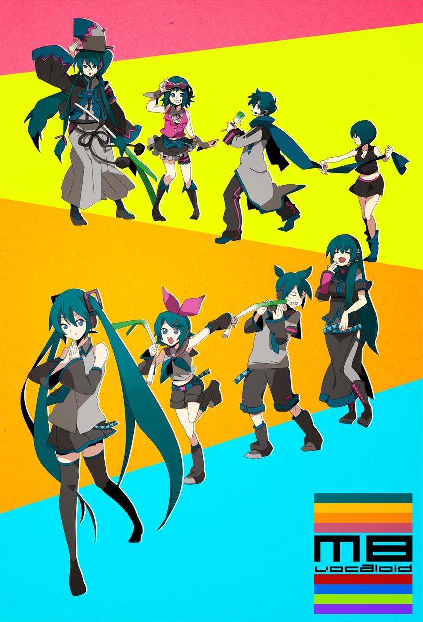hatsune miku, kagamine rin, kagamine len, megurine luka, kaito, and 3 more (vocaloid) drawn by hero_(dka)