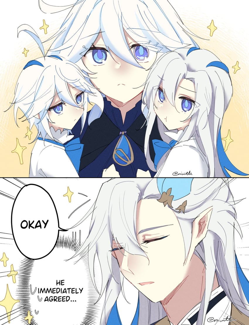 furina, neuvillette, ines, and eri (genshin impact) drawn by reiu_(rriuette)