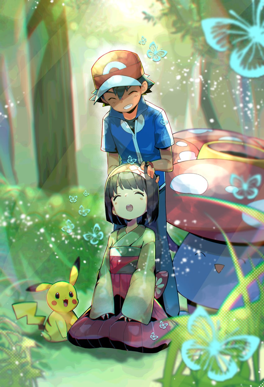 pikachu, ash ketchum, erika, and vileplume (pokemon and 2 more) drawn by bongnom