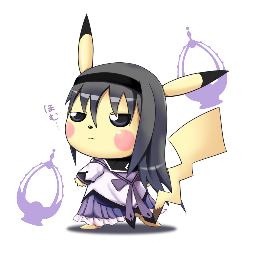 akemi homura and pikachu (pokemon and 1 more) drawn by qixi_cui_xing