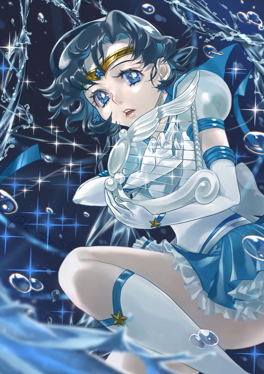 mizuno ami, sailor mercury, and super sailor mercury (bishoujo senshi sailor moon and 1 more) drawn by katt_sun