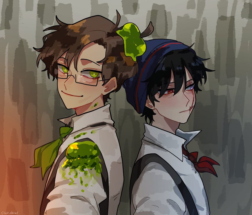 quackity and slimecicle (minecraft youtube and 1 more) drawn by clint_oriel