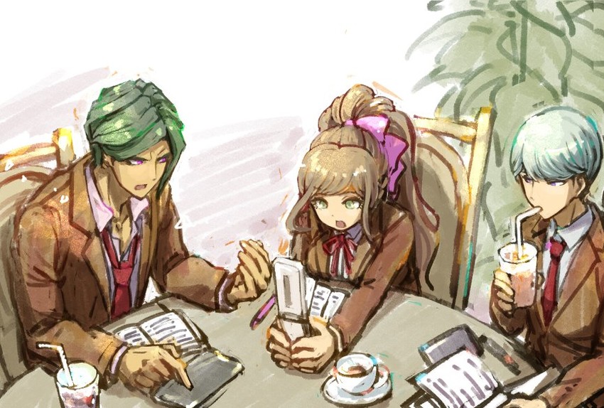 yukizome chisa, sakakura juuzou, and munakata kyousuke (danganronpa and 1 more) drawn by youko-shima