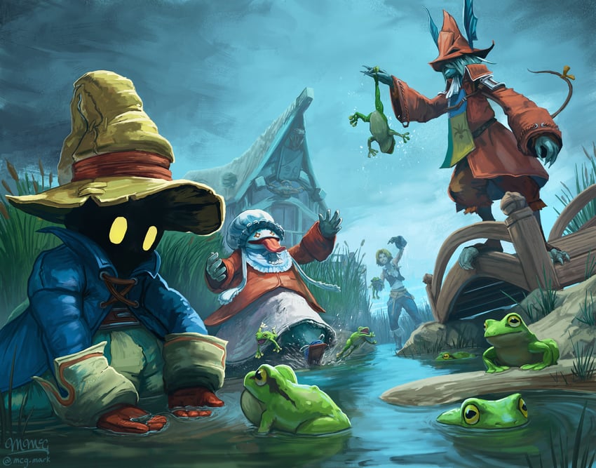 zidane tribal, vivi ornitier, freija crescent, and quina quen (final fantasy and 1 more) drawn by mcgmark