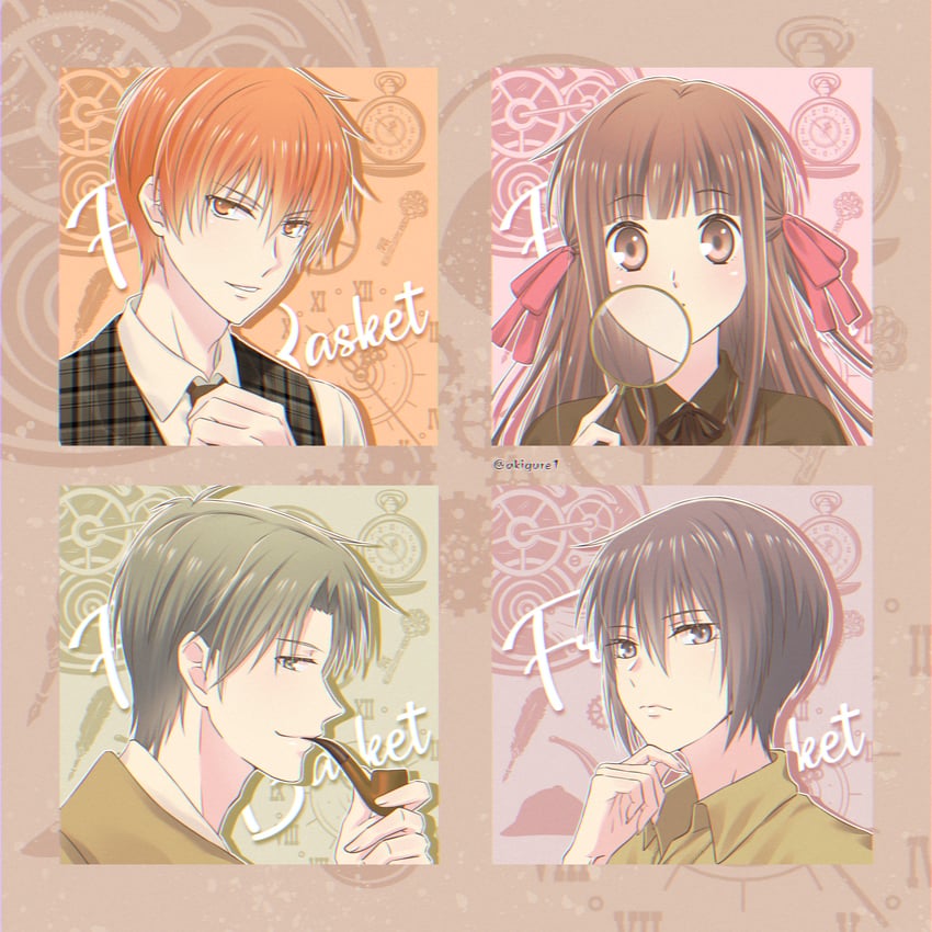 honda tohru, sohma kyou, sohma akito, and sohma shigure (fruits basket) drawn by akigure1