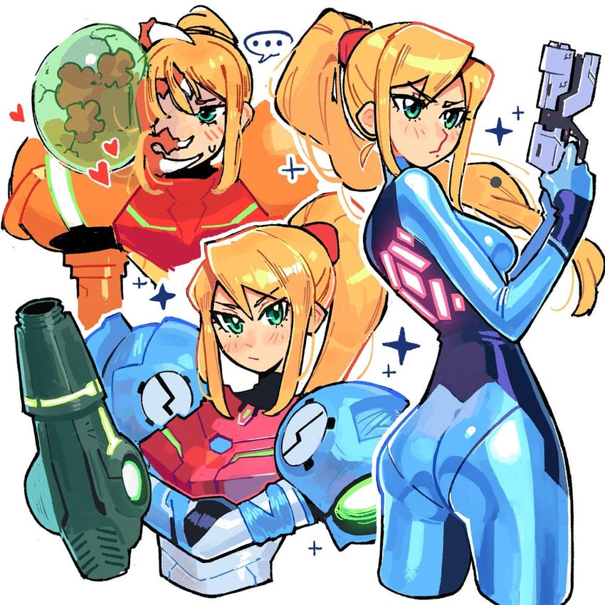 samus aran, metroid, and metroid larva (metroid and 1 more) drawn by kaatokun