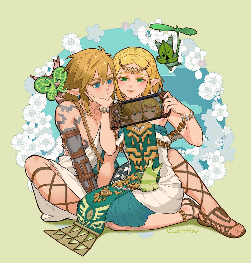 link, princess zelda, and korok (the legend of zelda and 1 more) drawn by wirttian