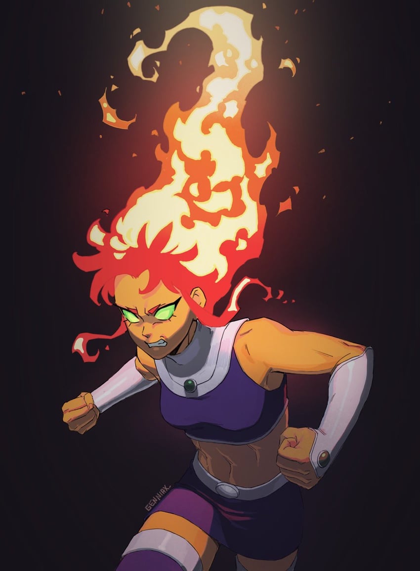 starfire (dc comics and 1 more) drawn by genniax