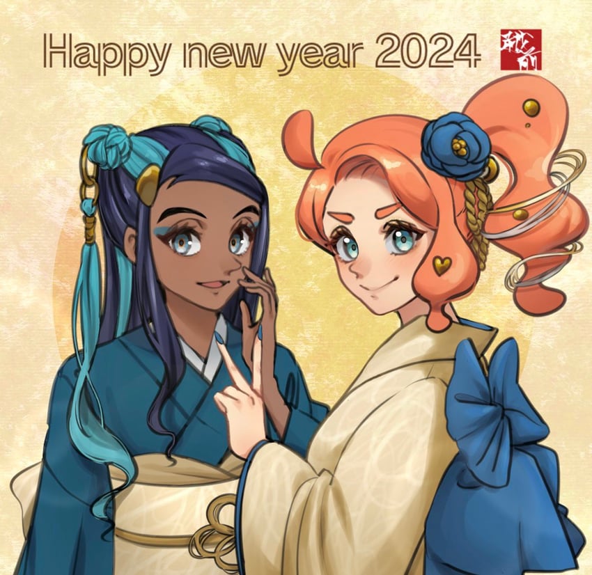 nessa and sonia (pokemon and 1 more) drawn by echizen_(n_fns17)