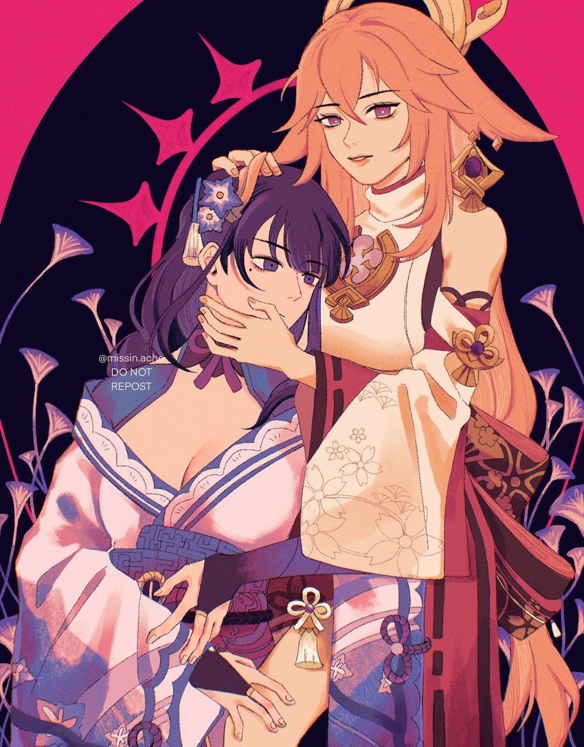 raiden shogun and yae miko (genshin impact) drawn by tomodaichi