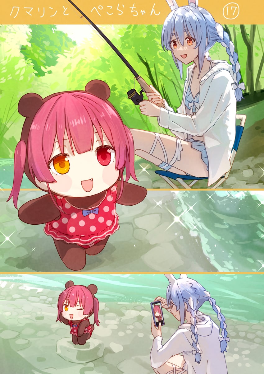 houshou marine, usada pekora, and houshou kumarine (hololive) drawn by yami_ara