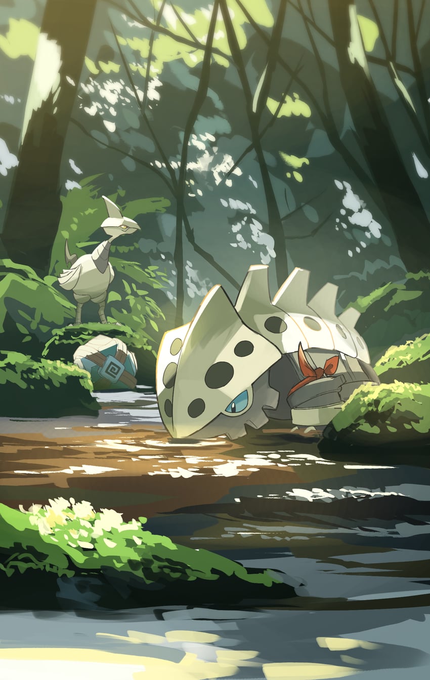 skarmory, lairon, and golett (pokemon) drawn by yamaori_(hakkentai_pokedan)