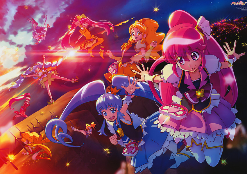 shirayuki hime, aino megumi, oomori yuuko, cure lovely, cure princess, and 1 more (precure and 1 more) drawn by miyamoto_hiroshi