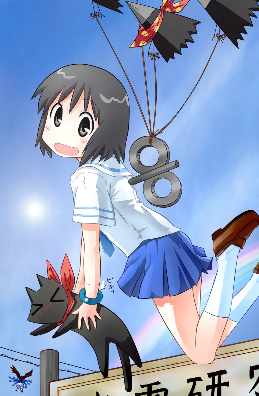 ikamusume, shinonome nano, sakamoto, and crow (nichijou and 1 more) drawn by rokushaku_neko